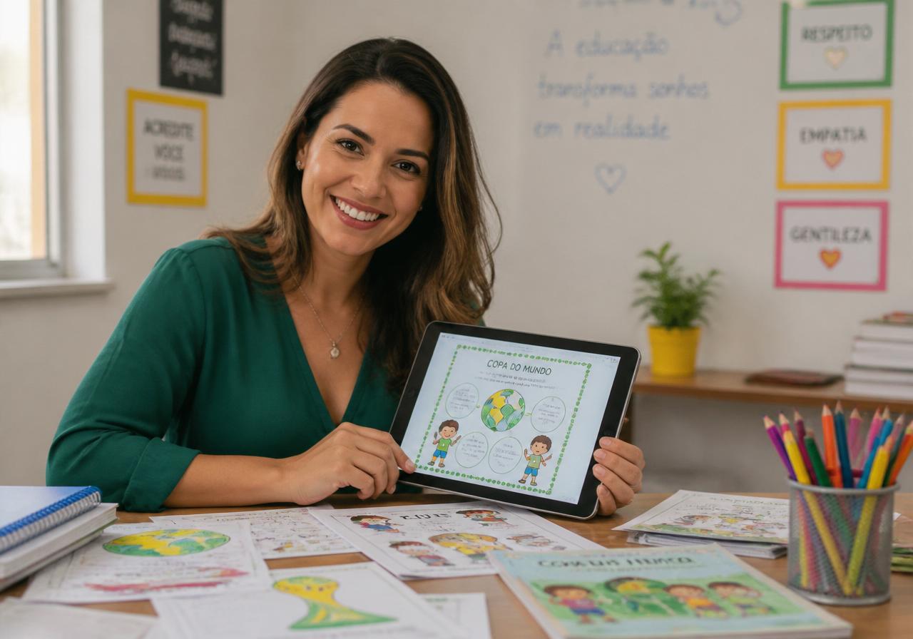 Professora Carolina, criadora do Método Aula Pronta Copa 2026